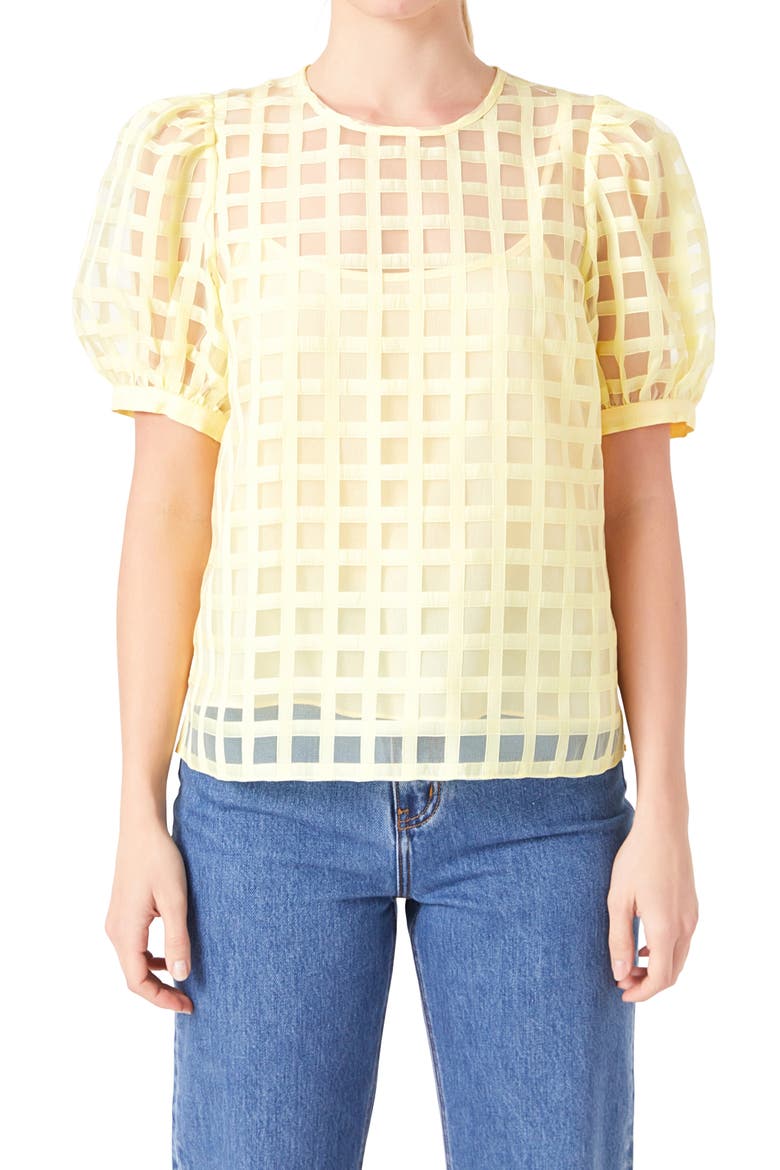 Windowpane Sheer Top, Alternate, color, LIGHT YELLOW