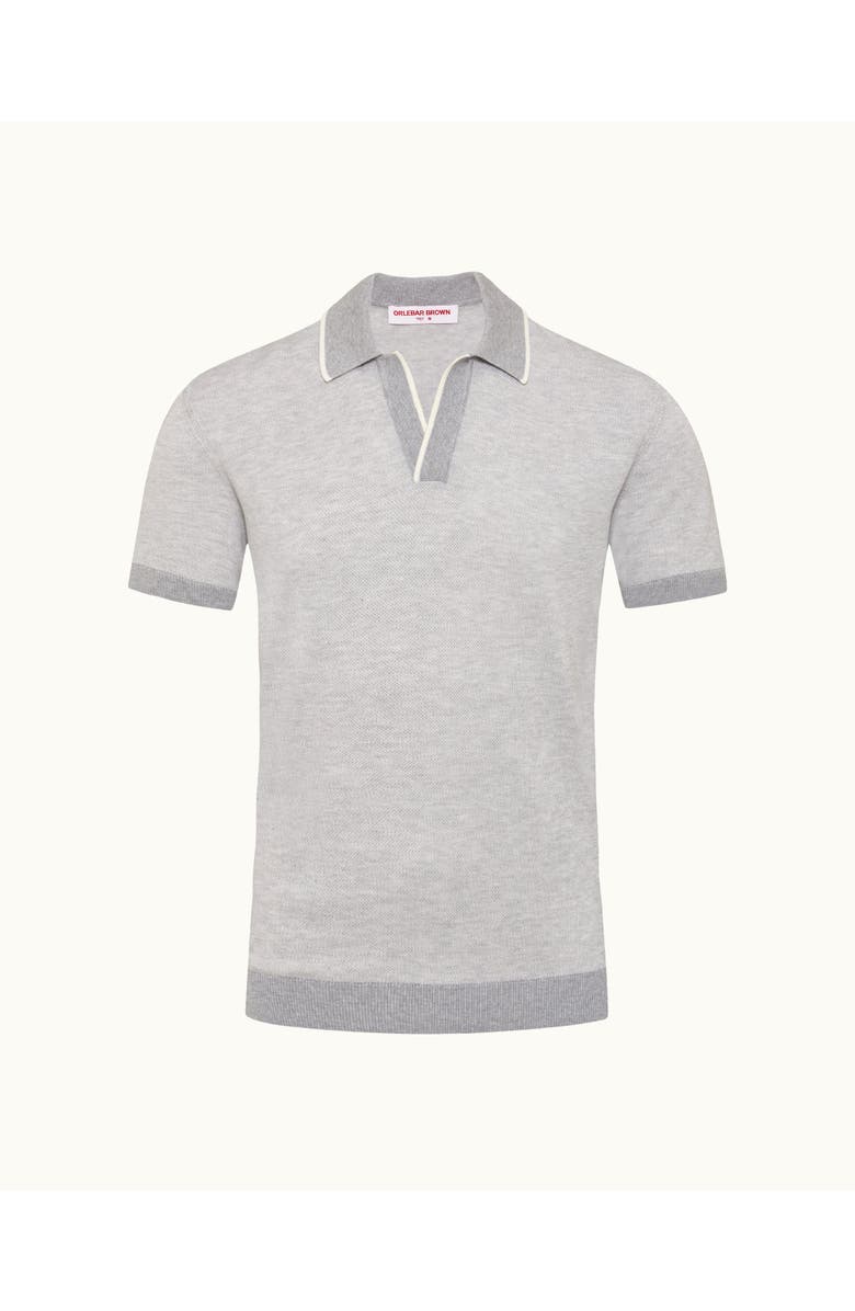 Orlebar Brown Horton Tailored Cotton Merino Polo With Contrast Tipping, Alternate, color, Cliff Grey/White Sand