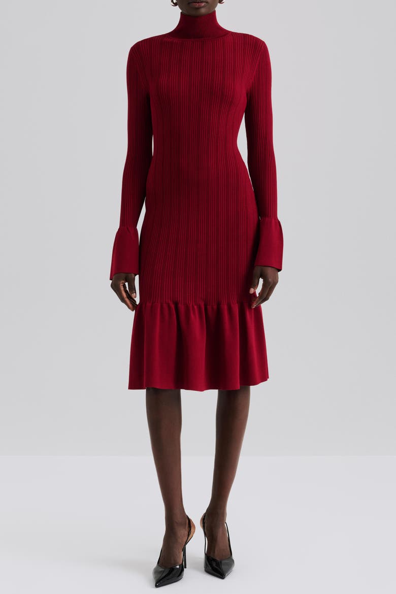 Amalia High Neck Knitted Midi Dress, Alternate, color, Deep Red