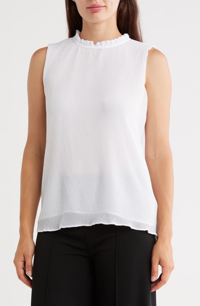 Calvin Klein Pleat Mock Neck Sleeveless Top, Main, color, White