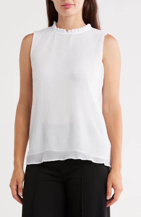 Pleat Mock Neck Sleeveless Top