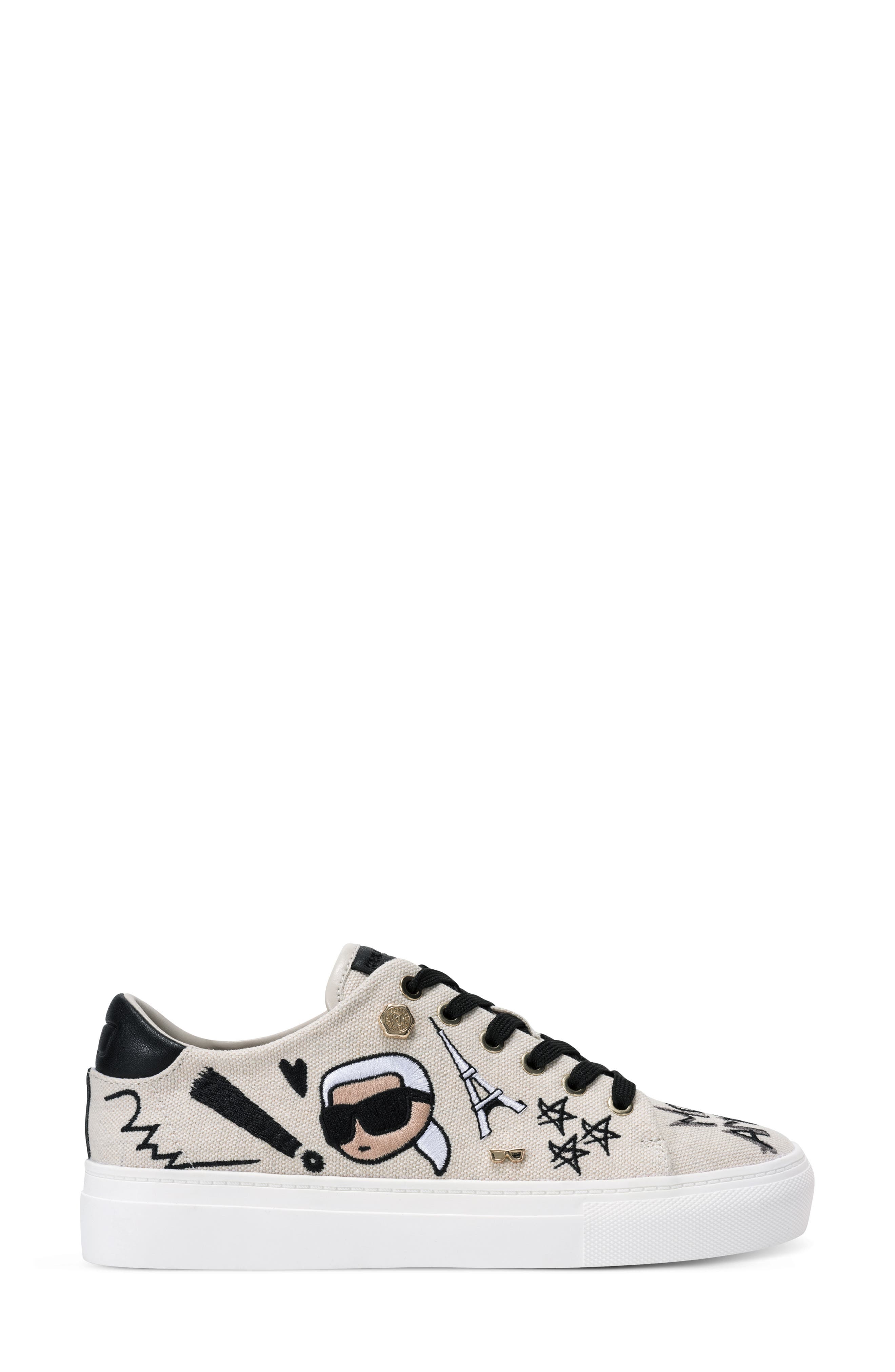 KARL LAGERFELD PARIS Cate Ikonic Sneaker, Alternate, color, Soft White/ Black