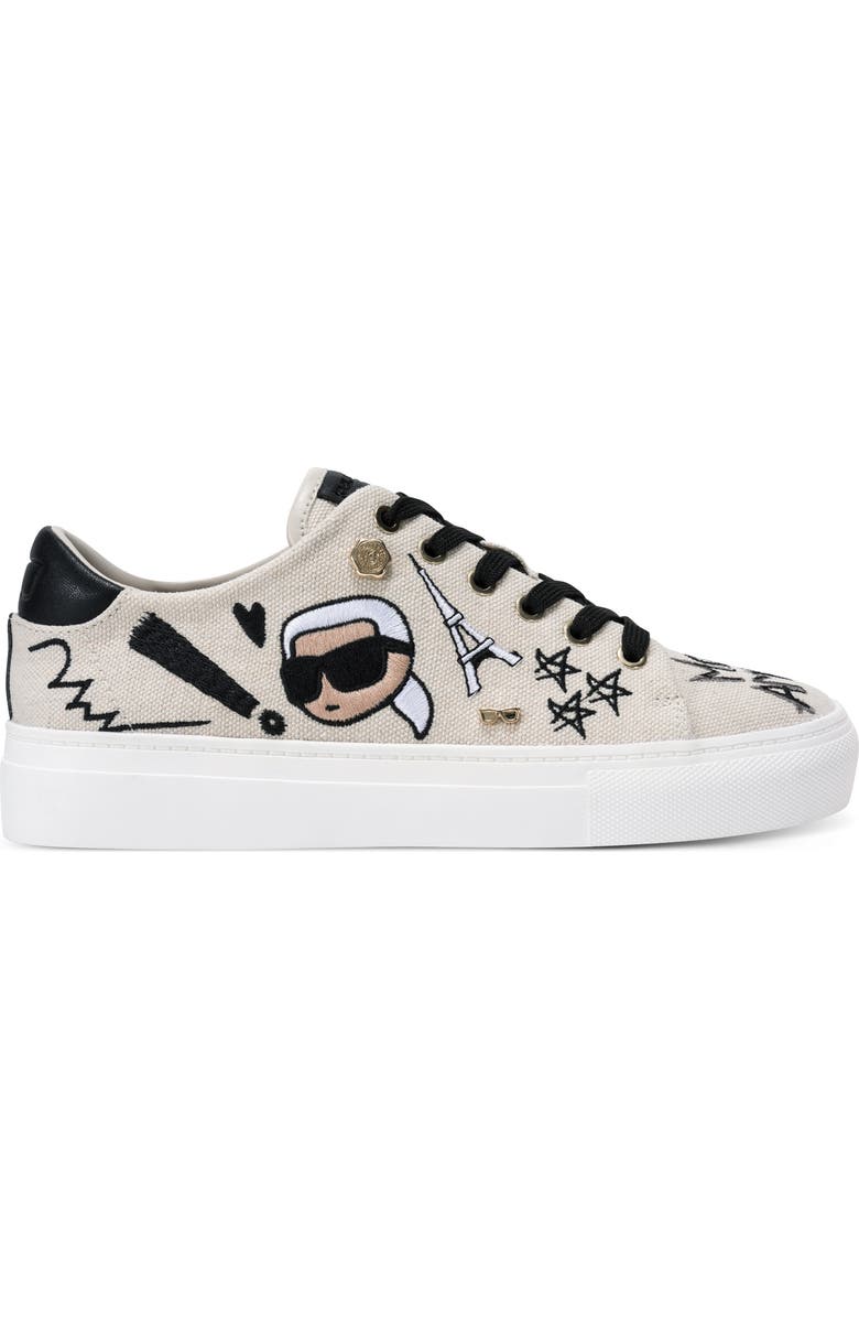 KARL LAGERFELD PARIS Cate Ikonic Sneaker, Alternate, color, Soft White/ Black