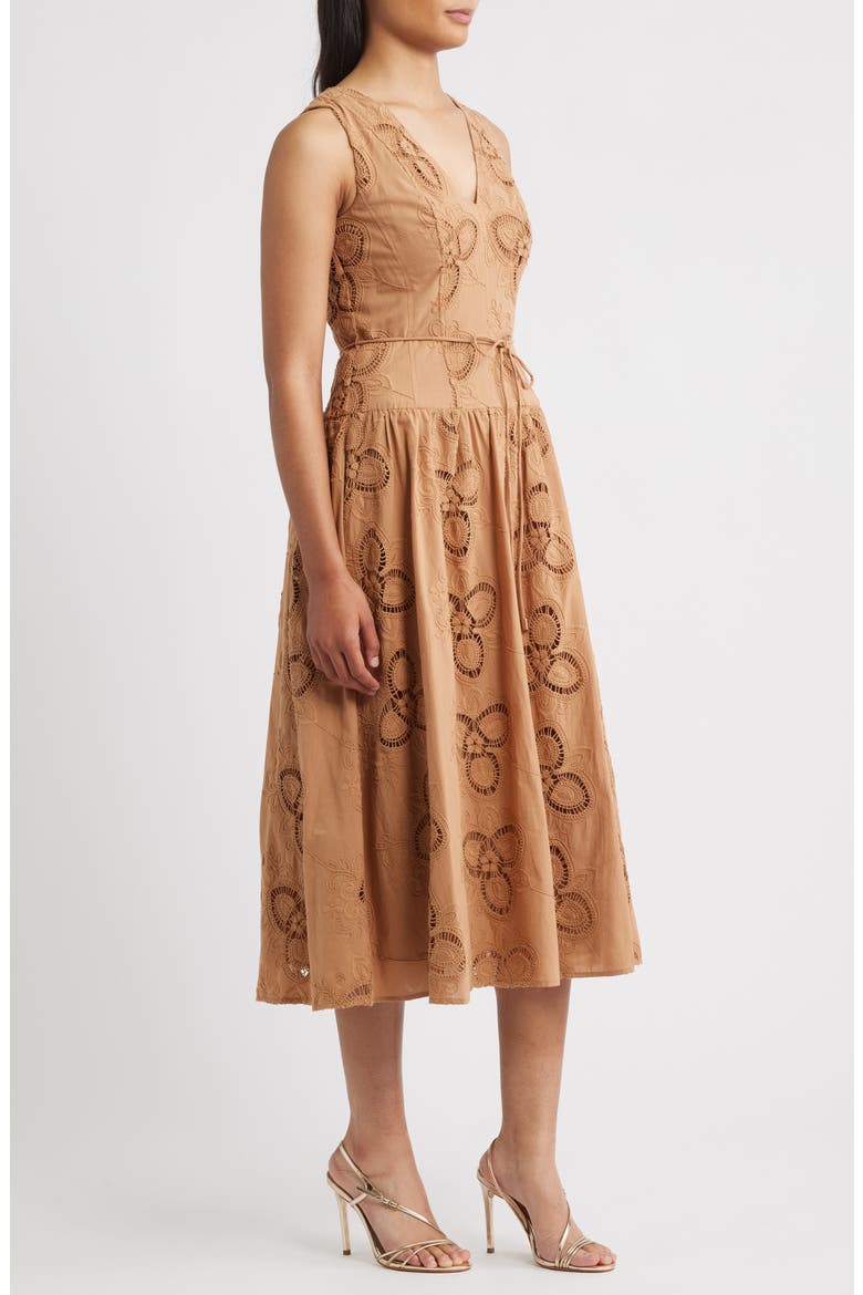 Embroidered Sleeveless Midi Dress, Alternate, color, GINGER ROOT