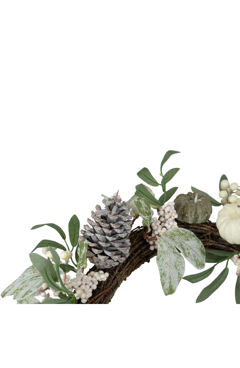 Northlight Pumpkins, Pinecones and Berries Artificial Fall Harvest Twig Wreath - 20", Alternate, color, Green