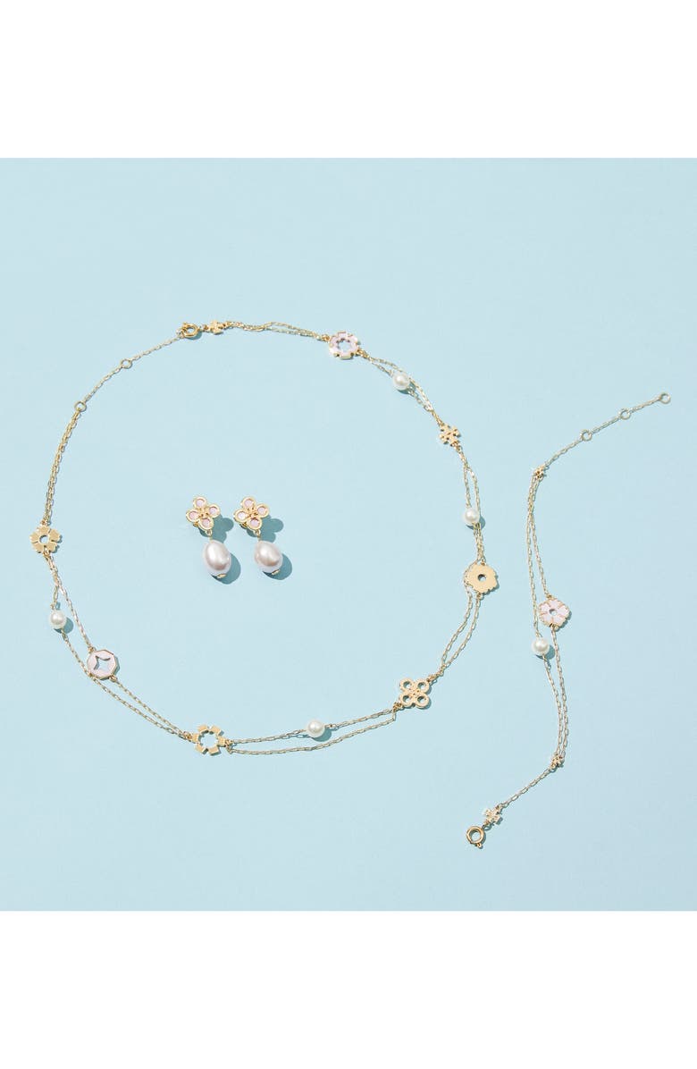 Tory Burch Kira Clover Mother-of-Pearl Charm Layered Necklace, Alternate, color,