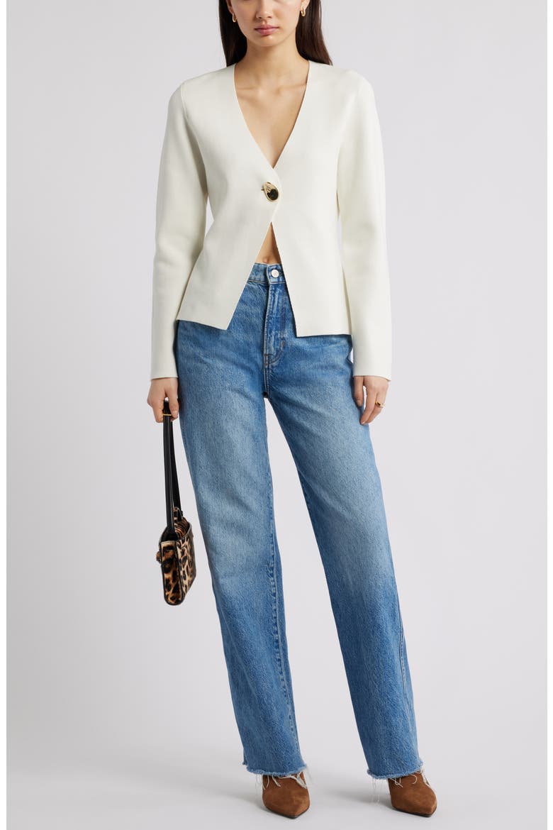 Structured One-Button Cardigan, Alternate, color, IVORY