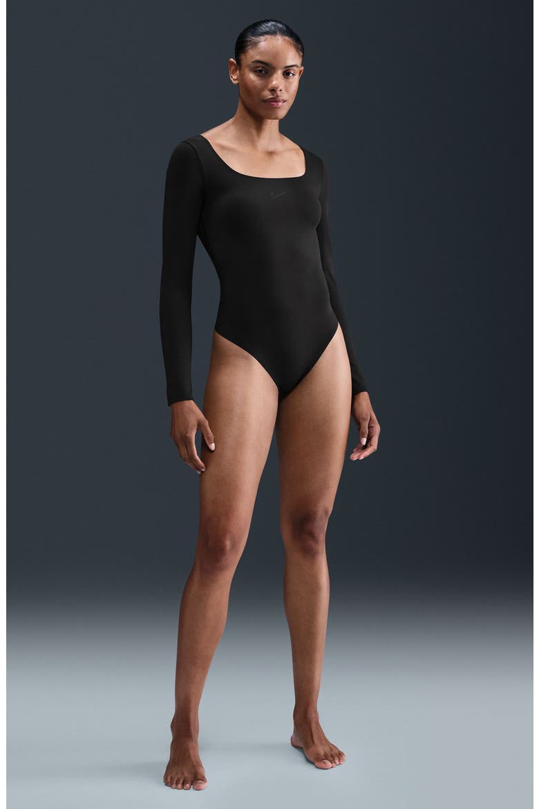 Dri-FIT Long Sleeve Bodysuit, Alternate, color, BLACK/DKSKGY
