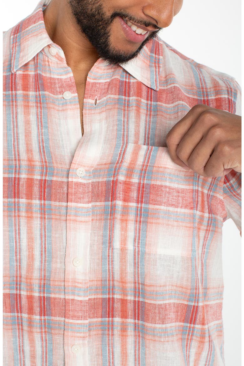 Short Sleeve Cotton & Linen Button-Up Shirt, Alternate, color, CORAL MULTI