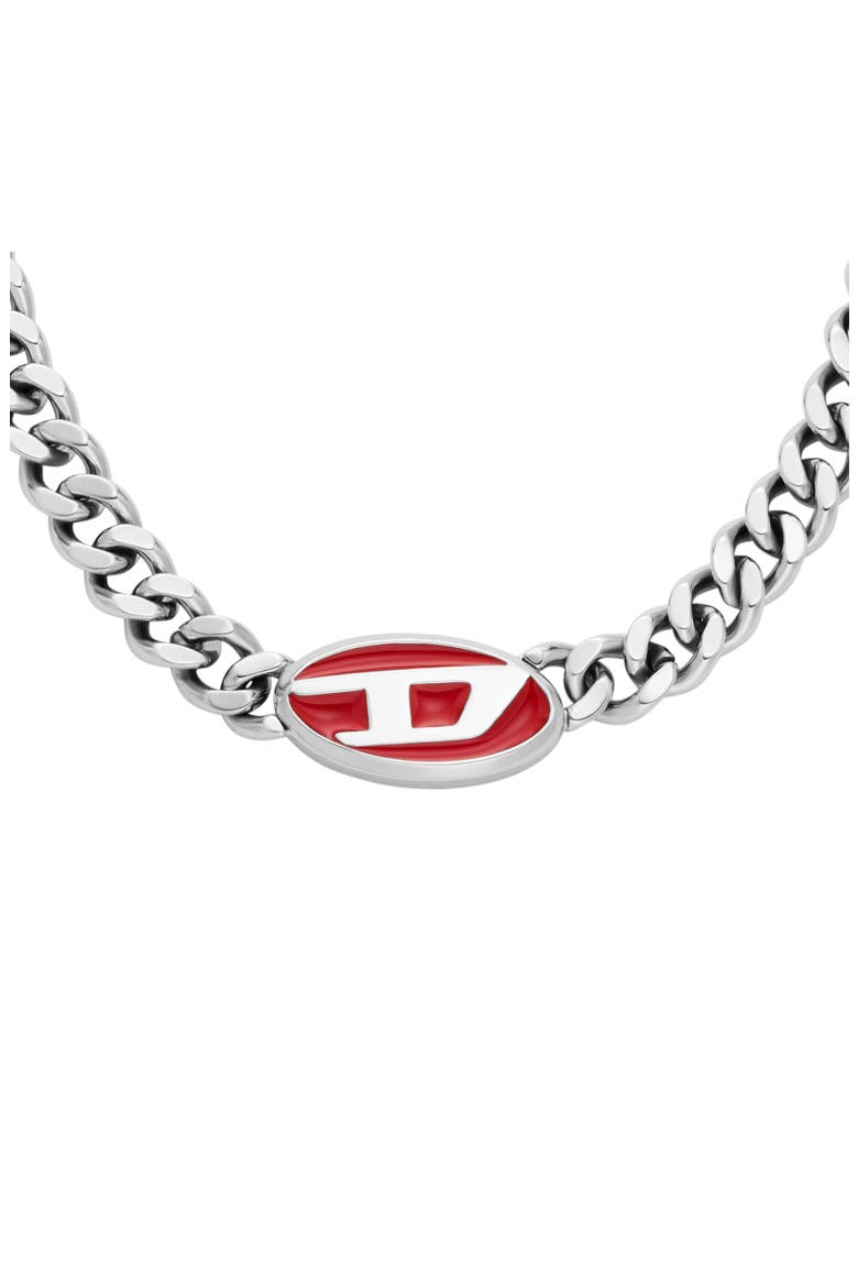 Oval D Enamel Pendant Chain Necklace, Alternate, color, SILVER/ RED
