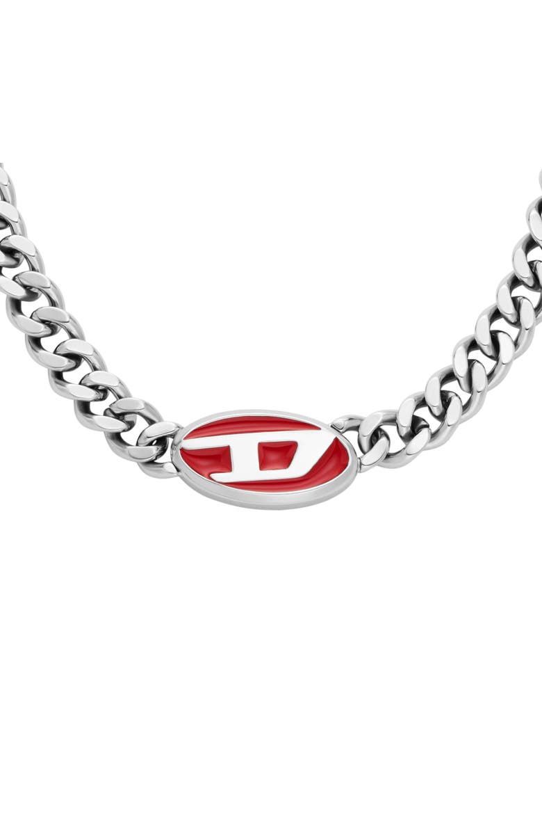 DIESEL<sup>®</sup> Oval D Enamel Pendant Chain Necklace, Alternate, color, Silver/ Red
