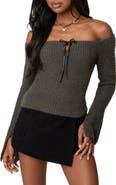 EDIKTED Off the Shoulder Long Sleeve Knit Shirt