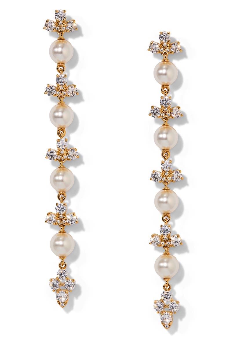Faux Pearl Long Linear Drop Earrings, Main, color, GOLD