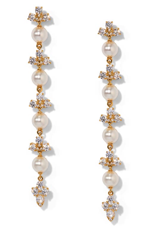 Nadri Faux Pearl Long Linear Drop Earrings In Gold