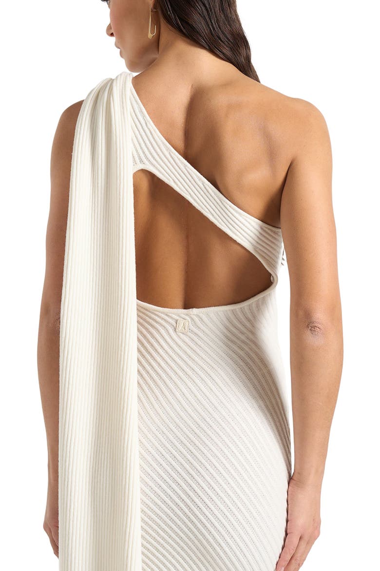 Laya Asymmetric Knit Midaxi Dress With Scarf, Alternate, color, Cream