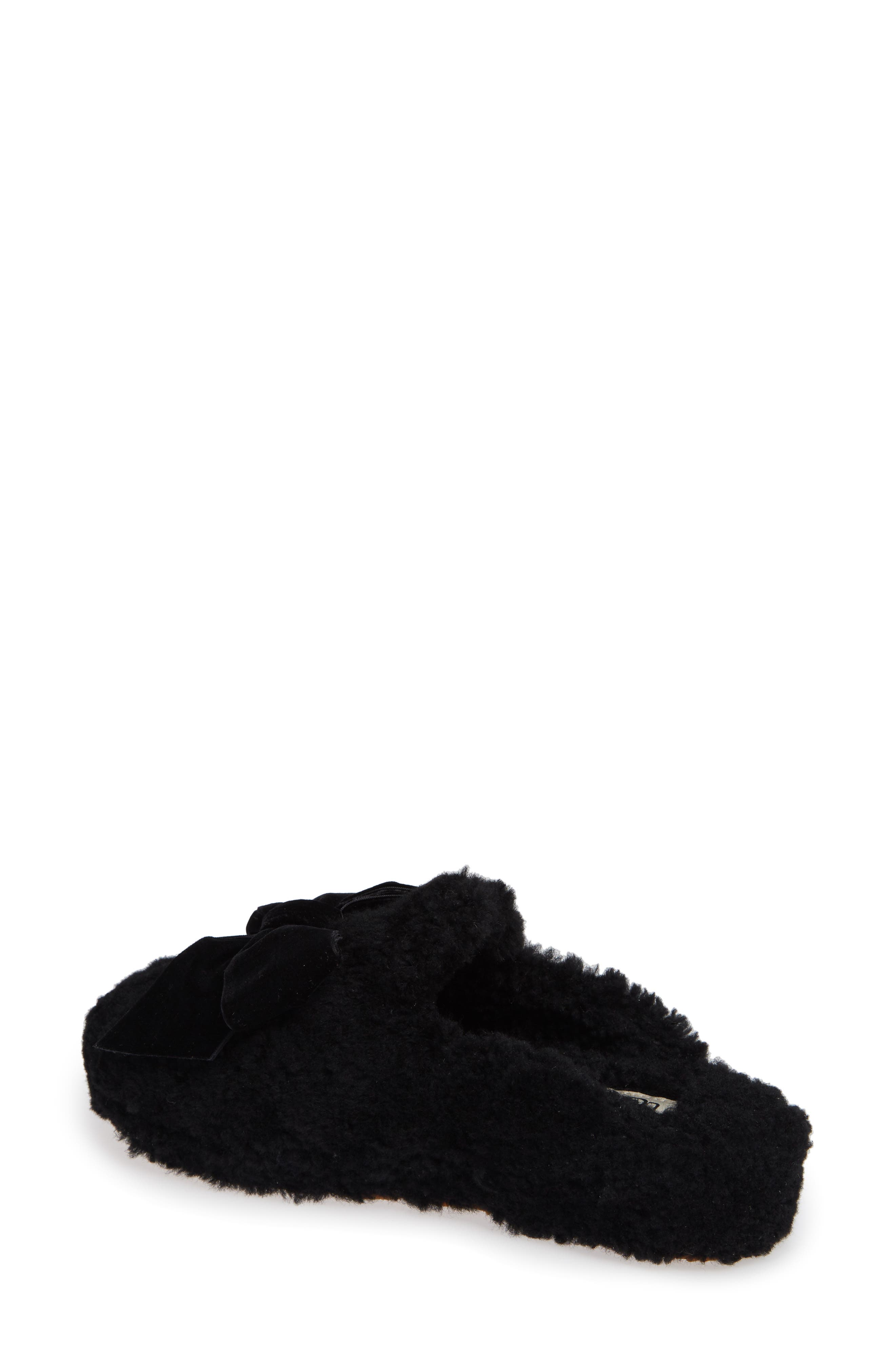 Addison Velvet Bow Genuine Shearling Slipper, Alternate, color, BLACK