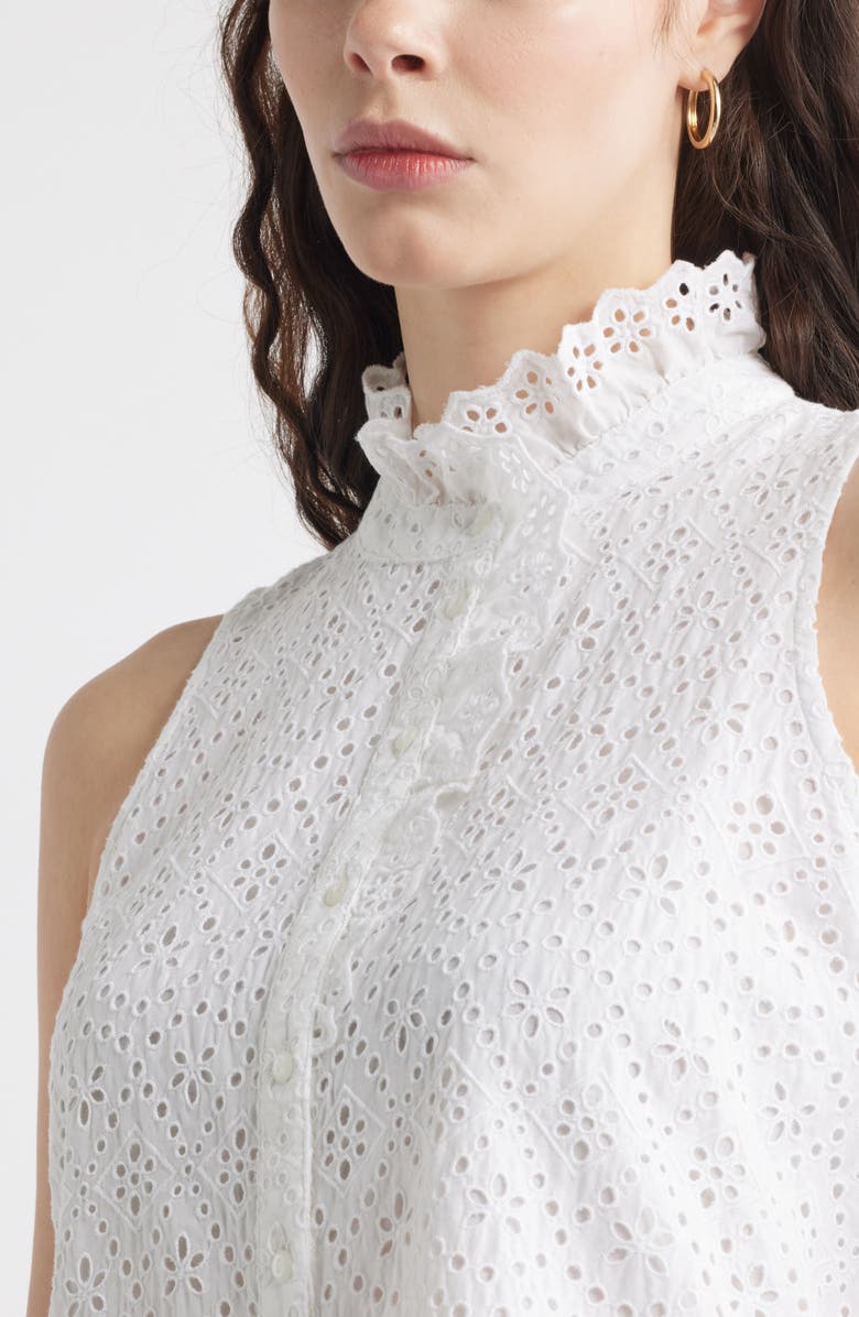 Caslon<sup>®</sup> Ruffle Eyelet Sleeveless Button-Up Shirt, Alternate, color, White