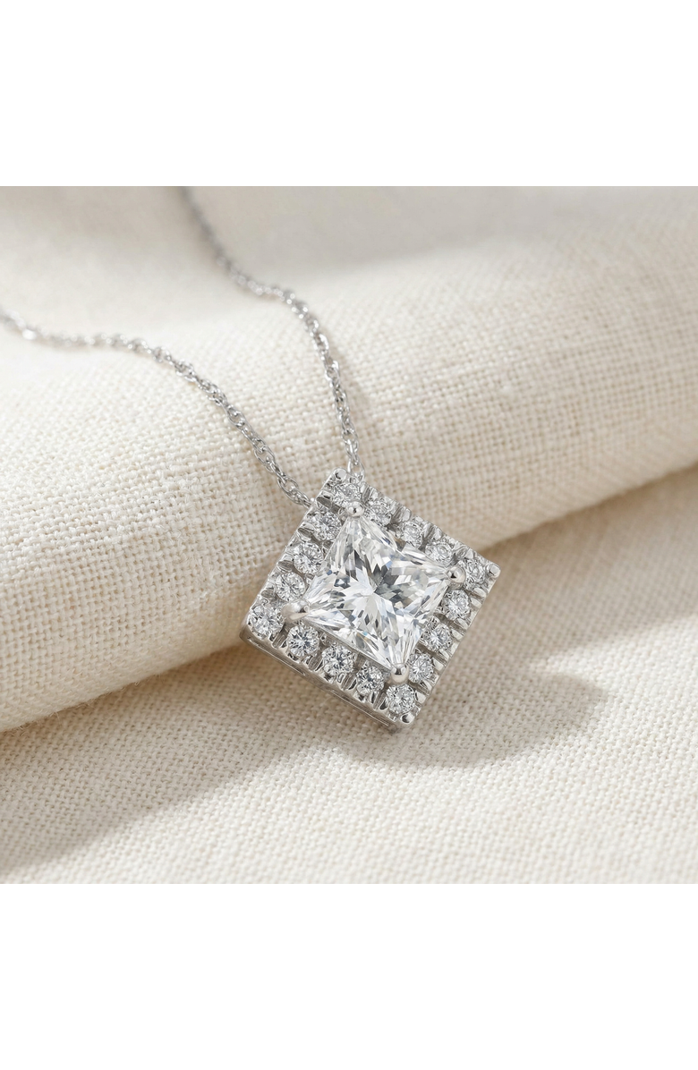 Bliss Diamond 1 1/5Ct TW Princess Cut Diamond Lab Grown Halo Pendant Gold Necklace, Alternate, color, 10K White Gold