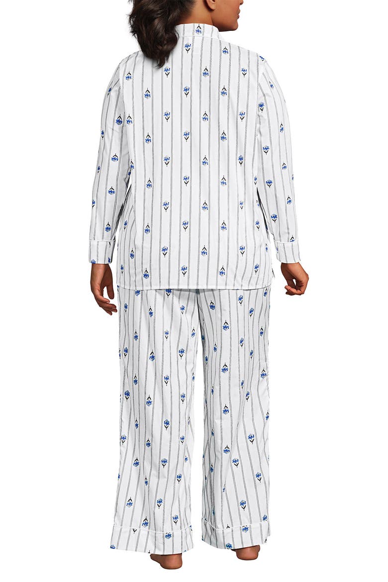 Cotton Poplin 2 Piece Pajama Set - Long Sleeve Top and Pants, Alternate, color, White/Blue Floral Stripe
