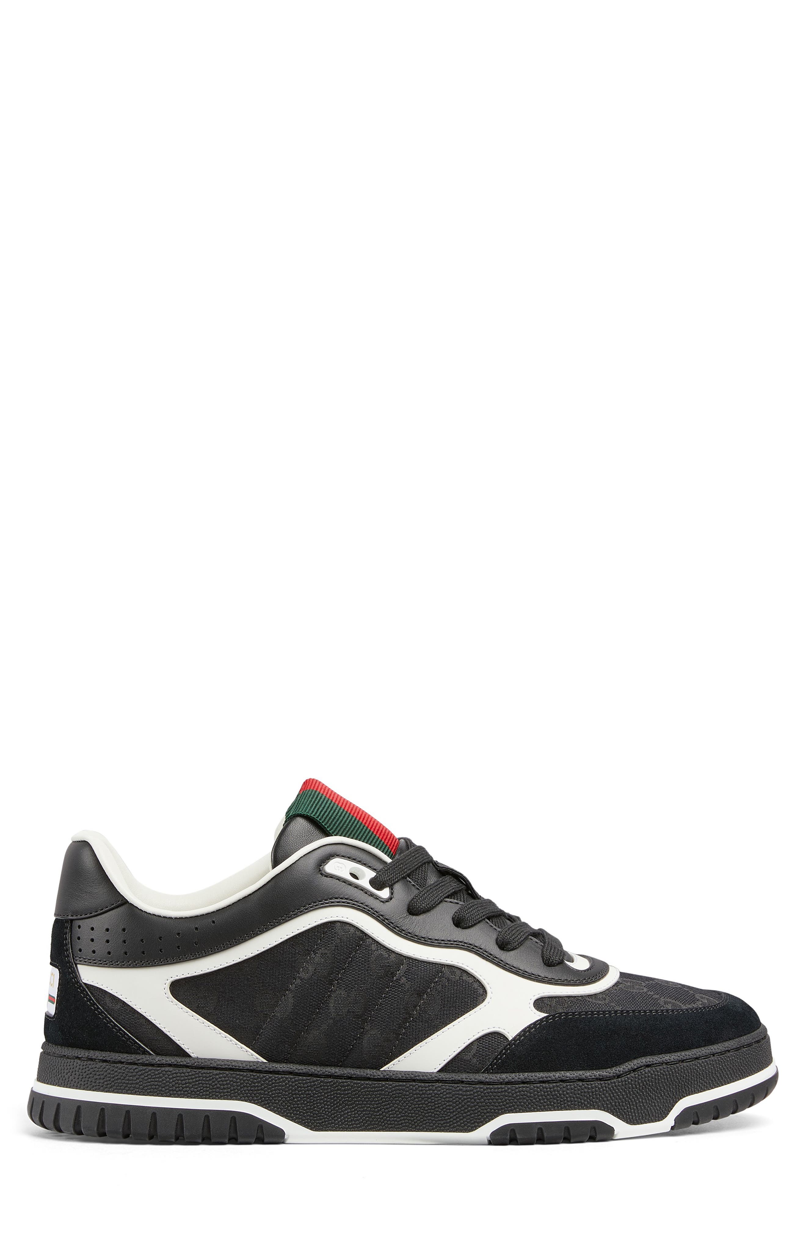 Gucci Re-Web Mixed Media Low Top Sneaker, Alternate, color, Black/ White/ Vrv