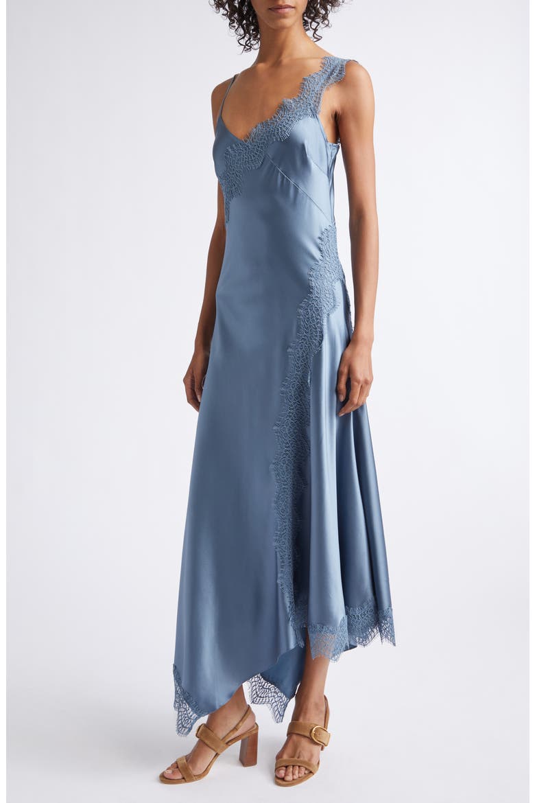 Vernon Satin & Lace Slipdress, Alternate, color, BLUE STEEL