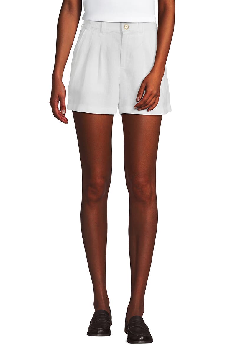 Lands' End High Rise Pleated A-line 5" Linen Shorts, Main, color, White