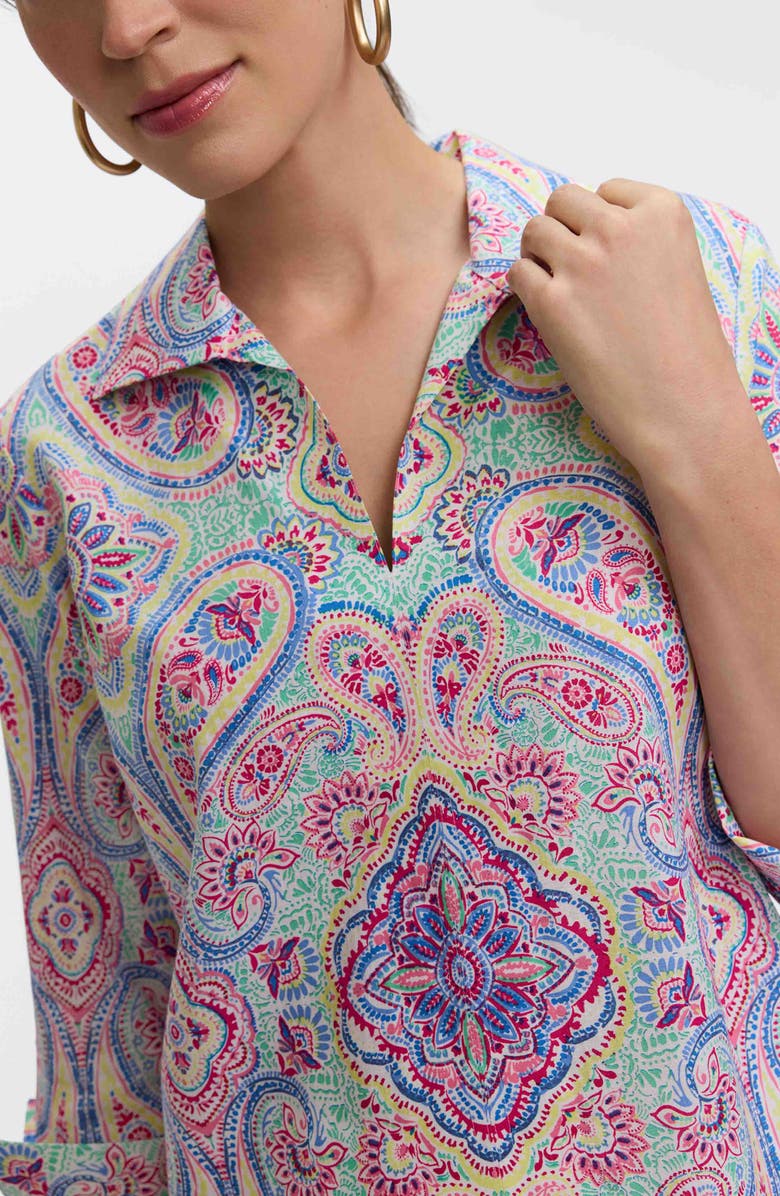 Foxcroft Agnes Paisley Linen Blend Pullover Shirt, Alternate, color, Green/ Multi