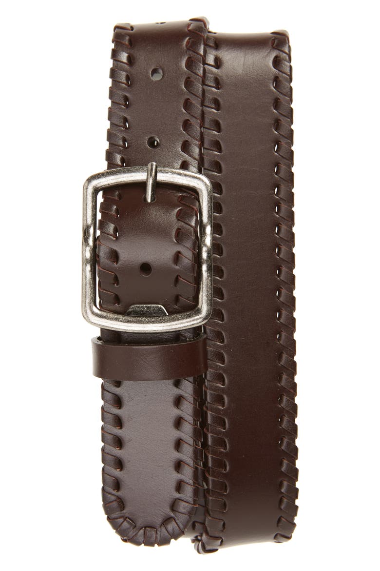 Grant Whipstitch Leather Belt, Main, color, DARK BROWN