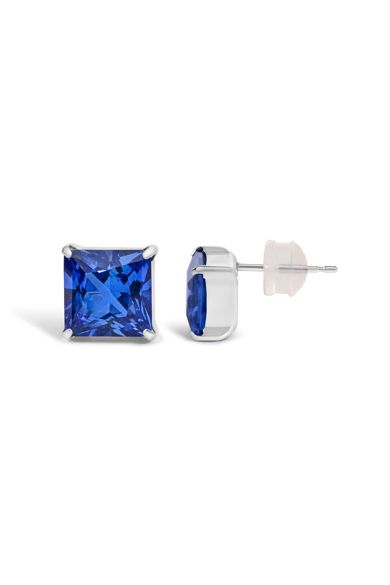 Platinum 7x7 Lab Created Blue Sapphire Princess Cut Solitaire Stud Earrings, Alternate, color, Platinum