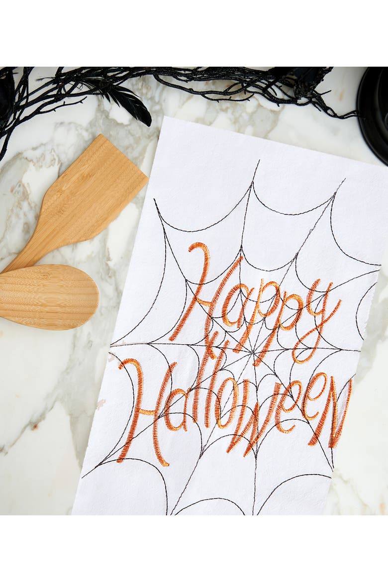 Happy Halloween Embroidered Flour Sack Cotton Kitchen Towel, Alternate, color, White