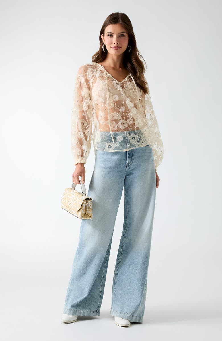 GUESS Sequin Sheer Top, Alternate, color, Cream White Multi