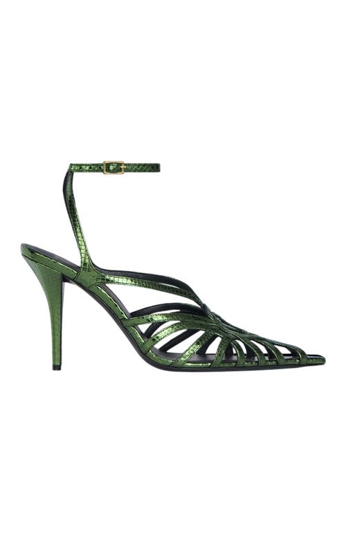 Balmain Python-effect Leather Cage Sandals In Green