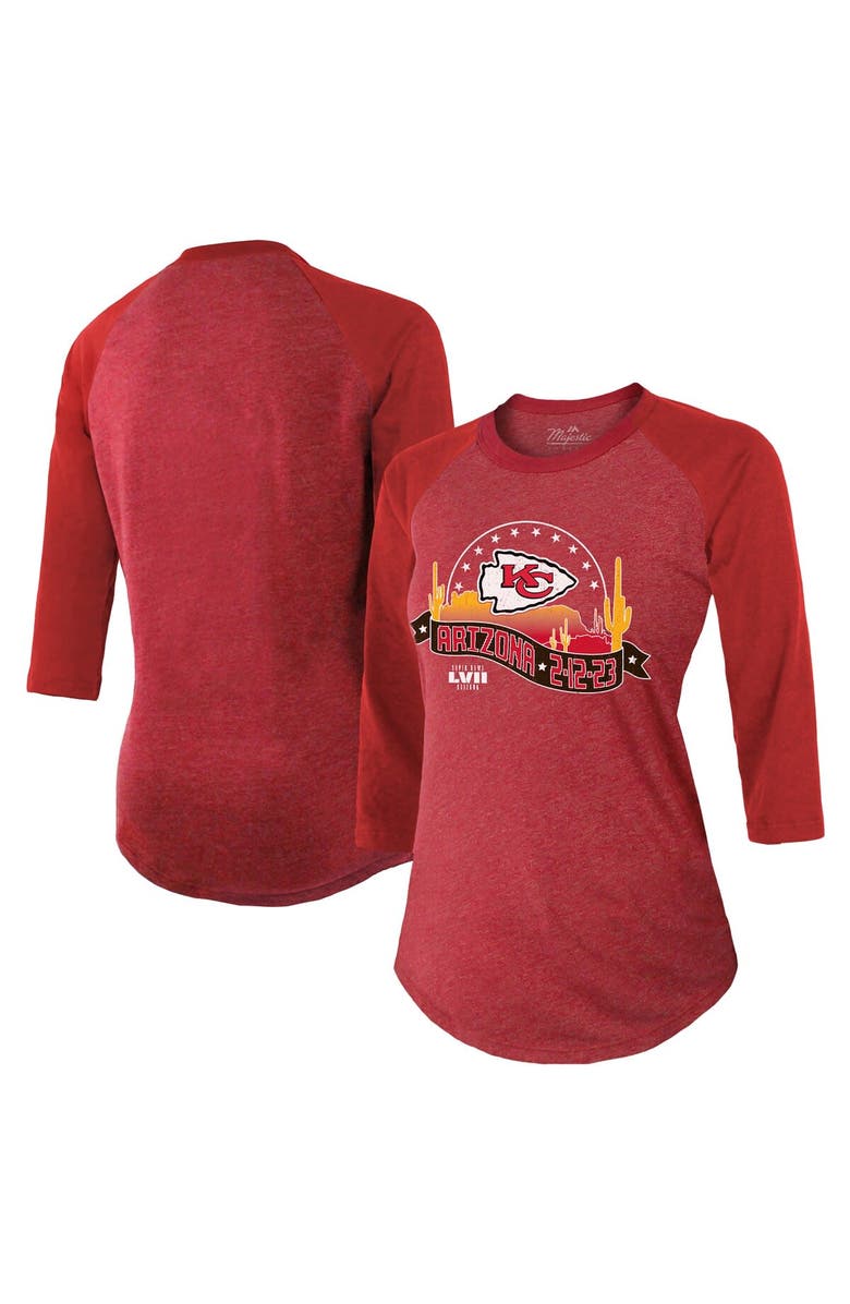 Majestic Threads Women's Majestic Threads Red Kansas City Chiefs Super Bowl LVII Desert Tri-Blend Raglan 3/4 Sleeve T-Shirt, Main, color, 