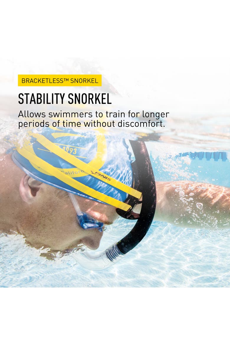 Stability Swimmers Snorkel Bracketless Center Mount Swim Training Snorkel Adjustable Fit Silicone Mouthpiece, Alternate, color, Black