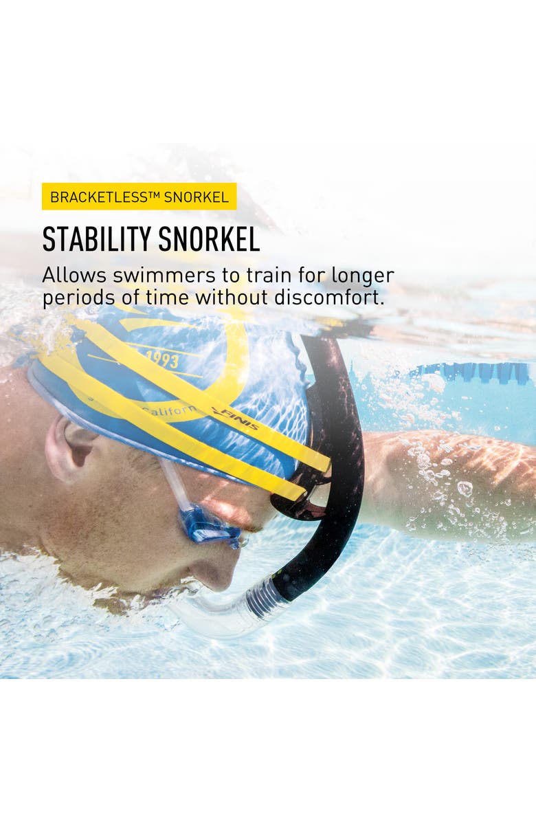 FINIS Stability Swimmers Snorkel Bracketless Center Mount Swim Training Snorkel Adjustable Fit Silicone Mouthpiece, Alternate, color, Black