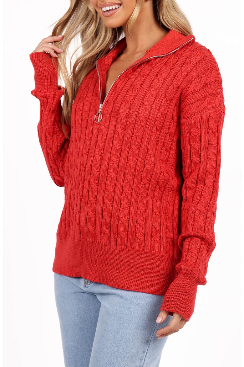 Frida Cable Knit Half Zip Sweater, Alternate, color, RED