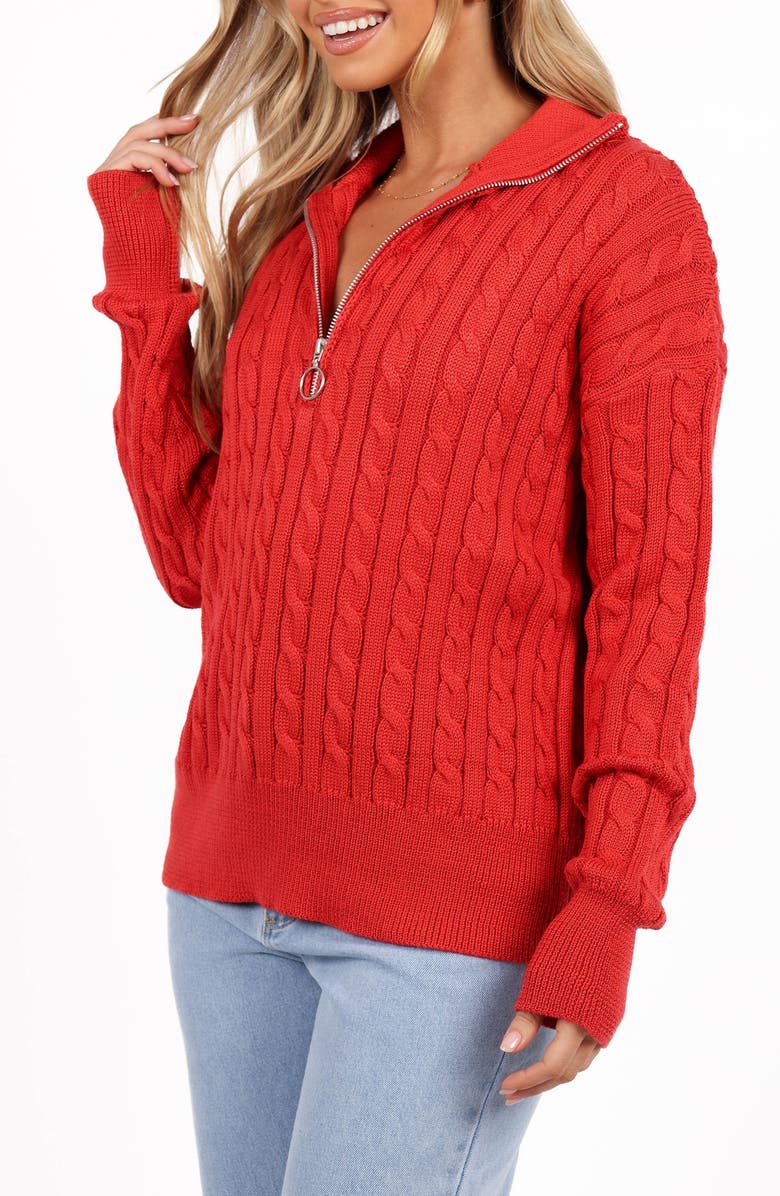 Petal & Pup Frida Cable Knit Half Zip Sweater, Alternate, color, Red
