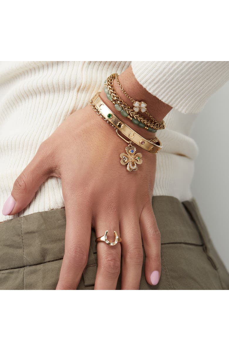 Alex and Ani Lucky Four Leaf Clover Bracelet, Alternate, color, Gold