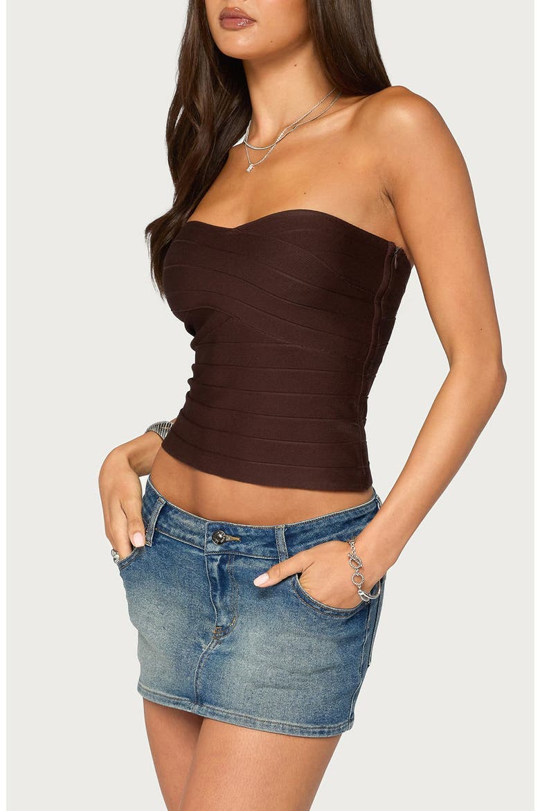 Marzi Strapless Knit Bandage Top, Alternate, color, BROWN
