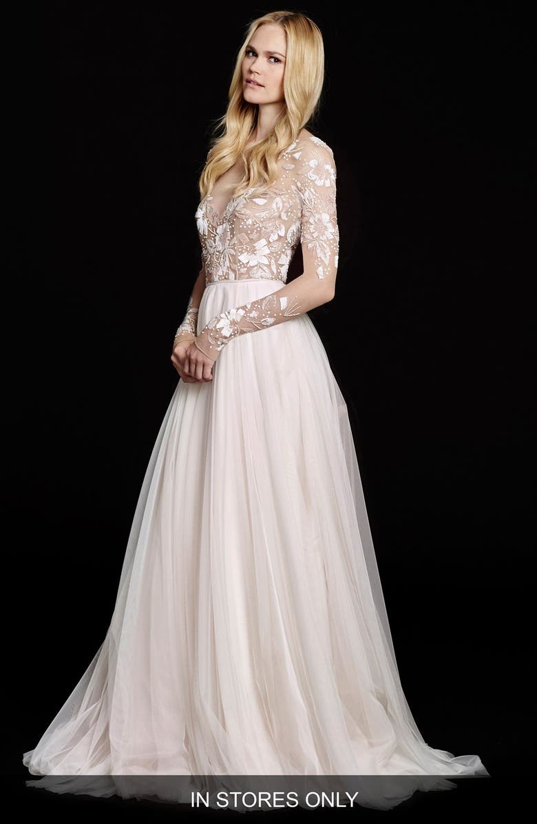 Hayley Paige Remmington Embellished English Net Gown, Main, color,