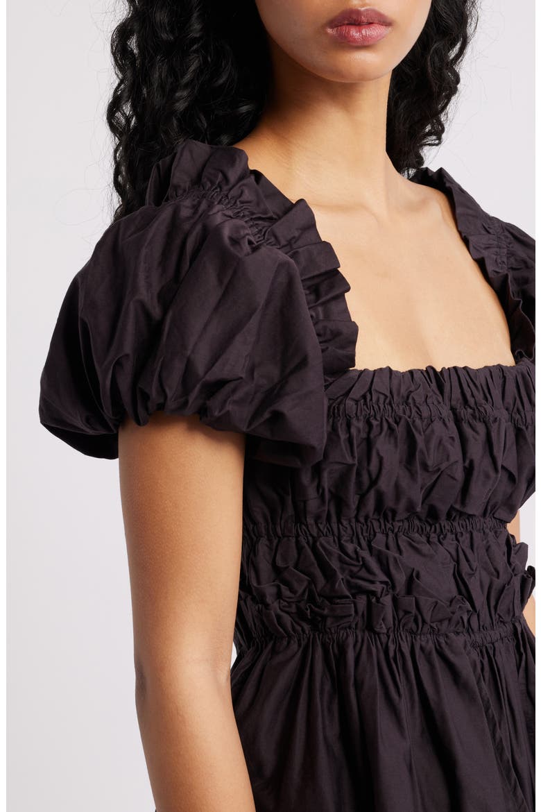 Lyza Ruffle Puff Sleeve Tiered Cotton Minidress, Alternate, color, BLACK