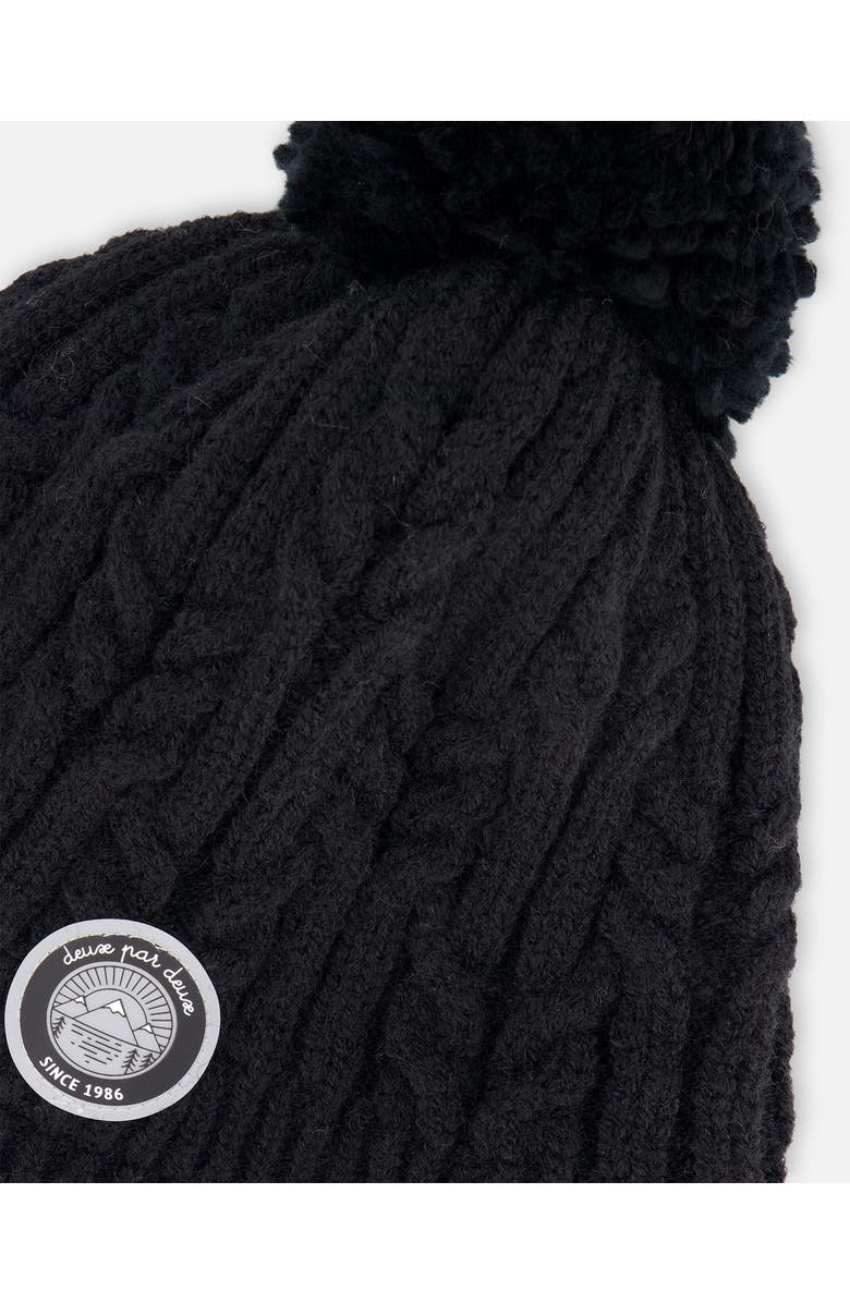 Deux par Deux Kids Gender Inclusive Lined Winter Hat with Pompom, Alternate, color, Black