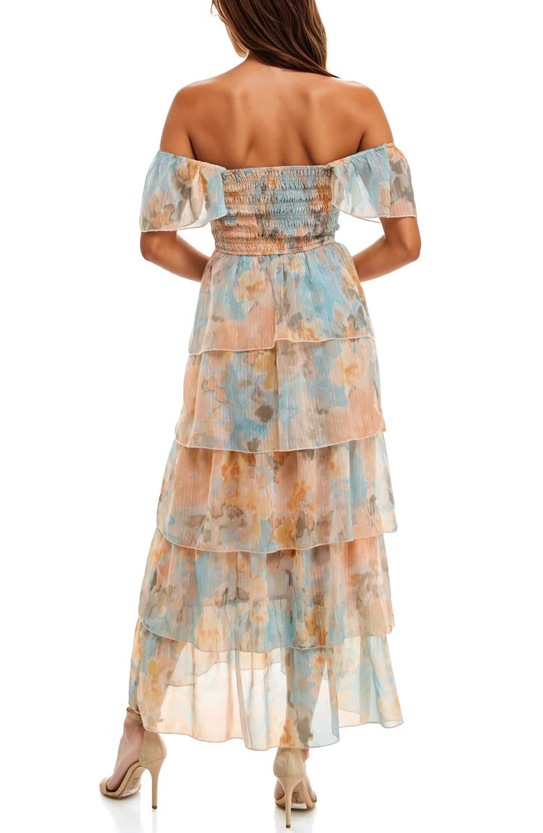 Socialite Smocked Bodice Ruffle Maxi Dress, Alternate, color, Peach/ Aqua