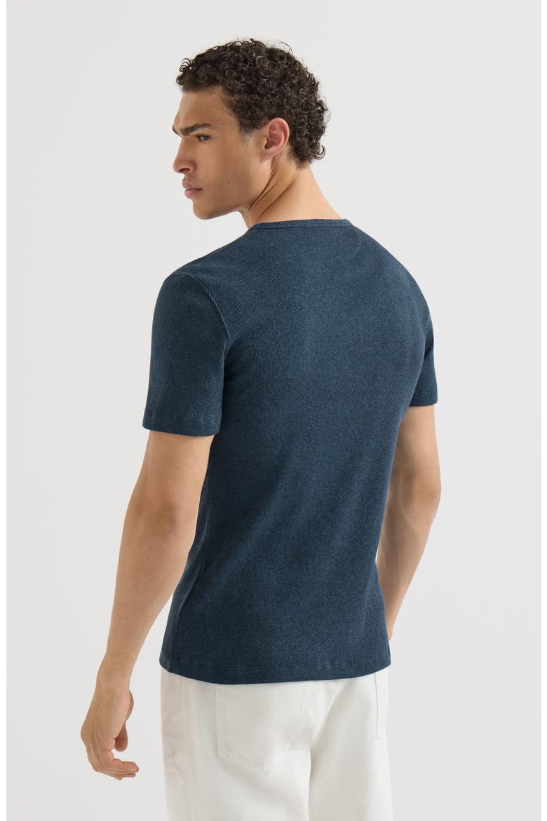 Denim-effect ribbed cotton jersey crew neck T-shirt, Alternate, color, Navy Blue