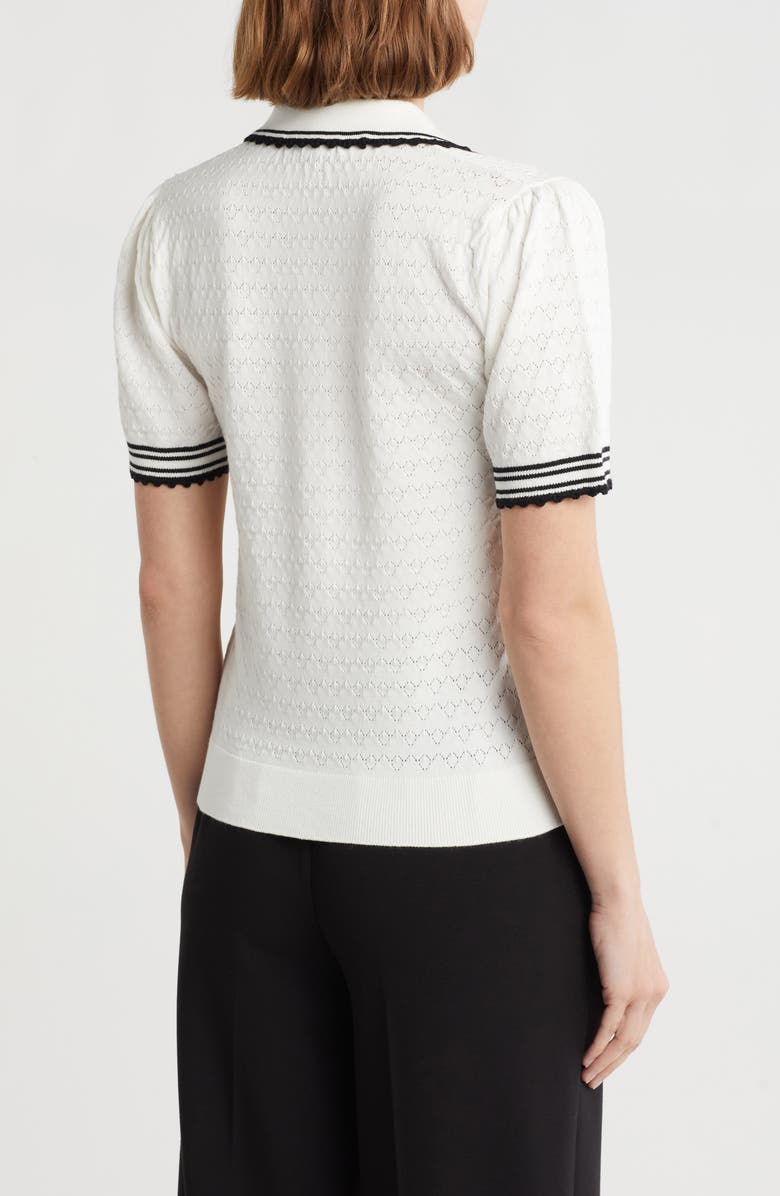 Adrianna Papell Tipped Pointelle Polo Sweater, Alternate, color, Ivory/ Black