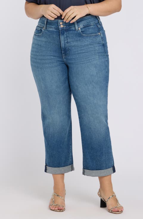 Bailey High Waist Crop Relaxed Straight Leg Jeans (Breezy Palms) (Plus)
