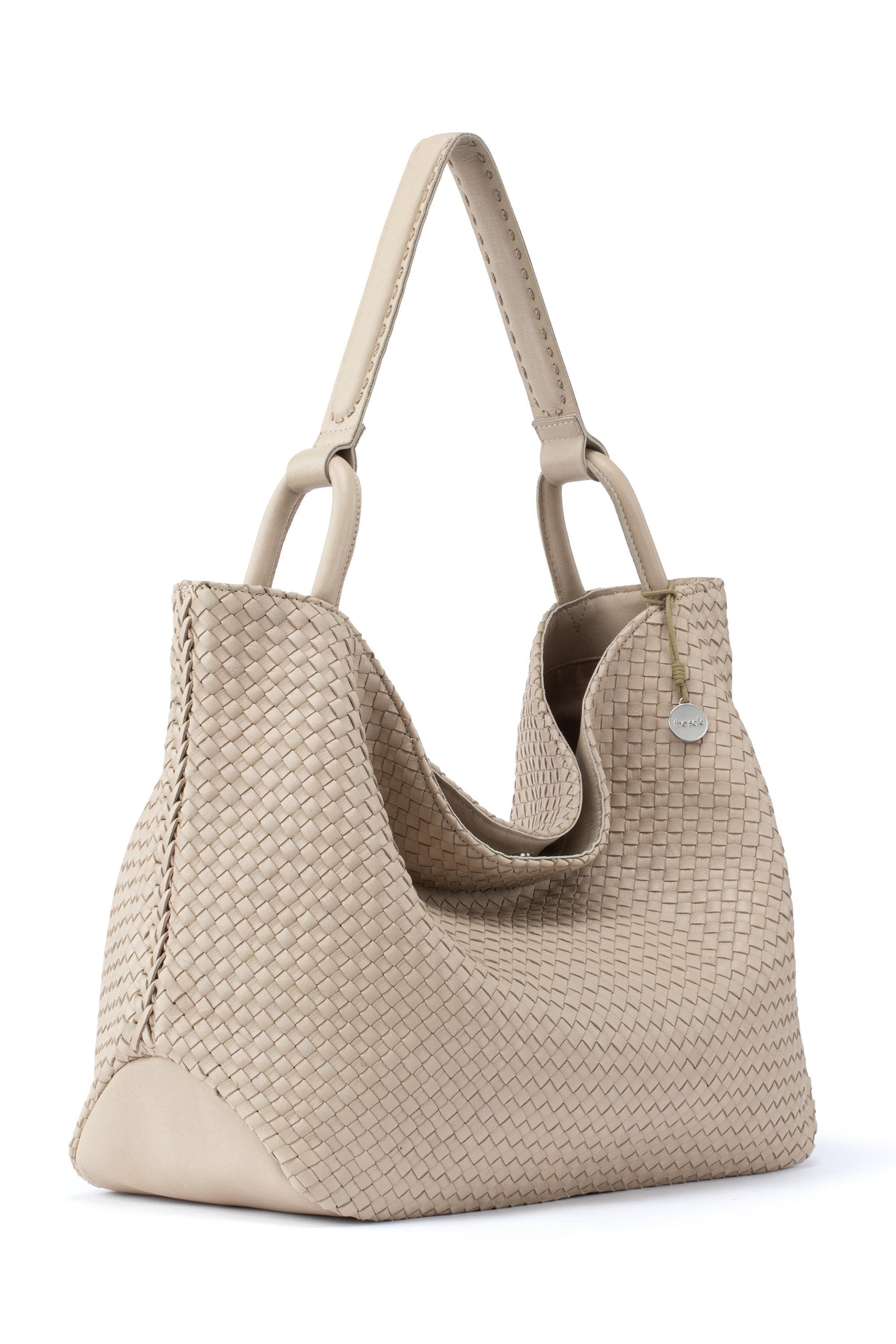 Los Feliz Large Tote Leather Bag, Alternate, color, Woven Sand