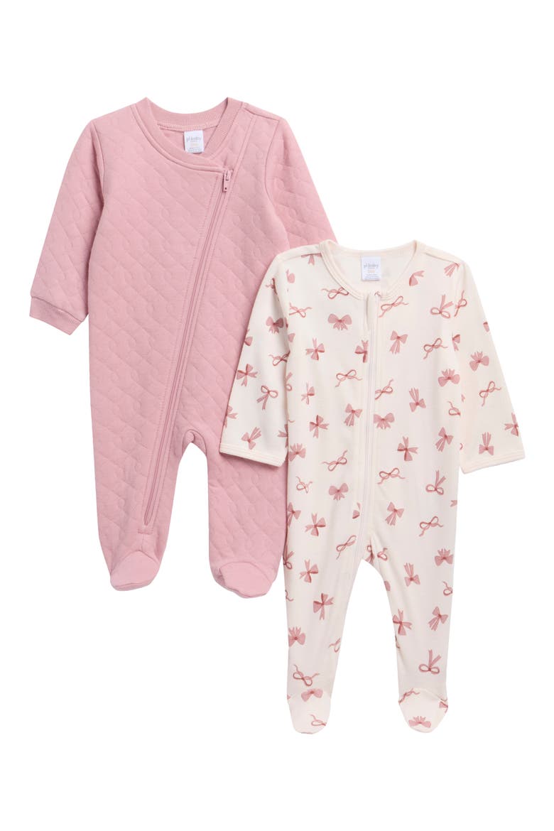 2-Pack Zip Up Footies, Main, color, PINK BOWS