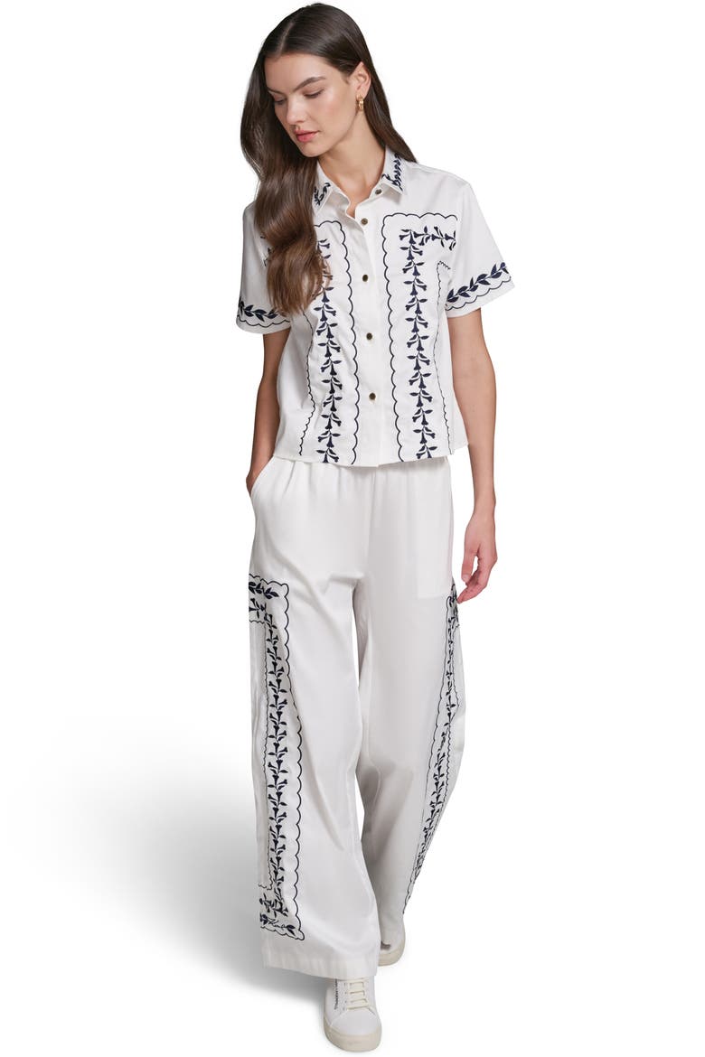 Embroidered Wide Leg Pants, Alternate, color, SOFT WHITE