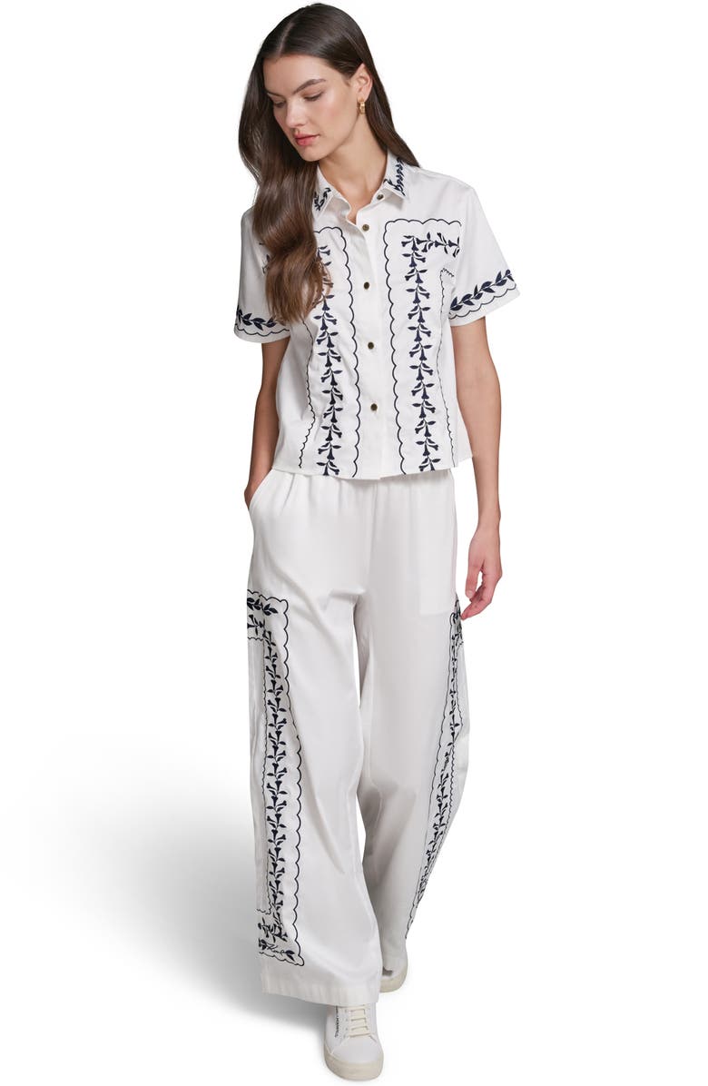 KARL LAGERFELD PARIS Embroidered Wide Leg Pants, Alternate, color,